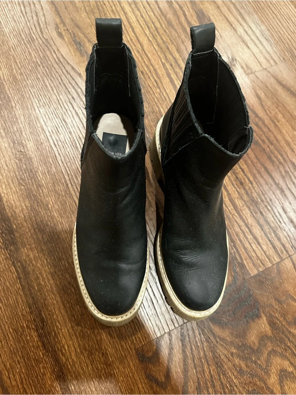 Dolce Vita Black Leather Chelsea Lug Heel Ankle Boots